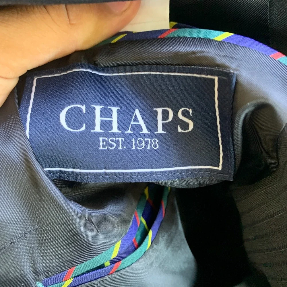 Chaps Blazer Jacket Mens 48R Black Pinstriped Wool Single Breasted Button Front